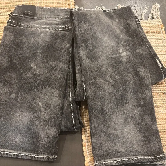 True Religion Men's Black Jeans with White Stitching